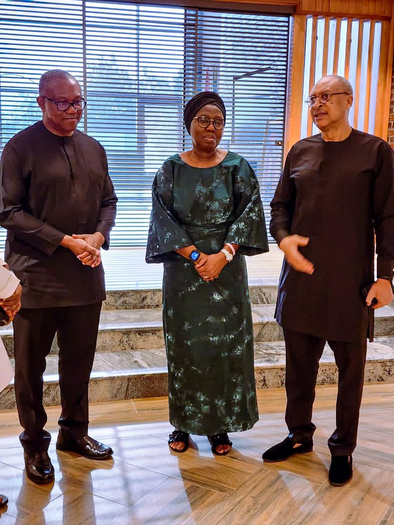 Peter Obi, Pat Utomi during a condolence visit to Betty Anyanwu-Akeredolu