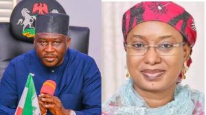 Adamawa State Governor, Ahmadu Fintiri and APC Governorship candidate, Aishatu Ahmed Binani