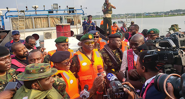 CDS Christopher Musa, in company of top NNPC officials inspecting the intercepted vessel with stolen crude oil