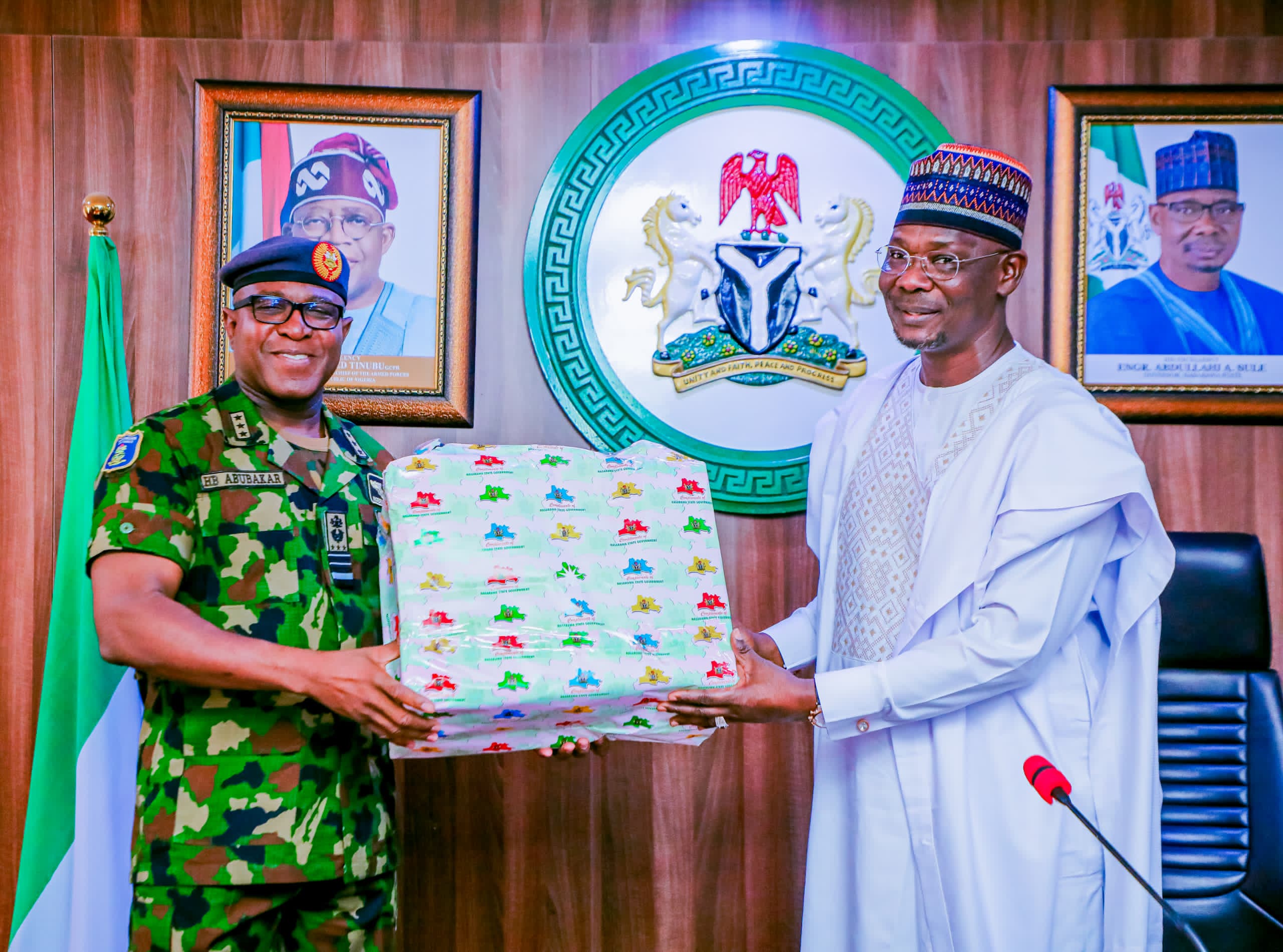 NAF to partner Nasarawa Govt to end kidnapping 3 Chief of Air Staff, Air Marshal Hassan Abubakar and Nasarawa State Governor, Abdullahi Sule during a courtesy visit at the Government House, Lafia