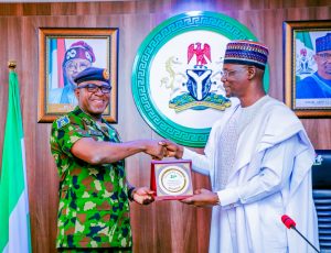 Chief of Air Staff, Air Marshal Hassan Abubakar and Nasarawa State Governor, Abdullahi Sule during a courtesy visit at the Government House, Lafia