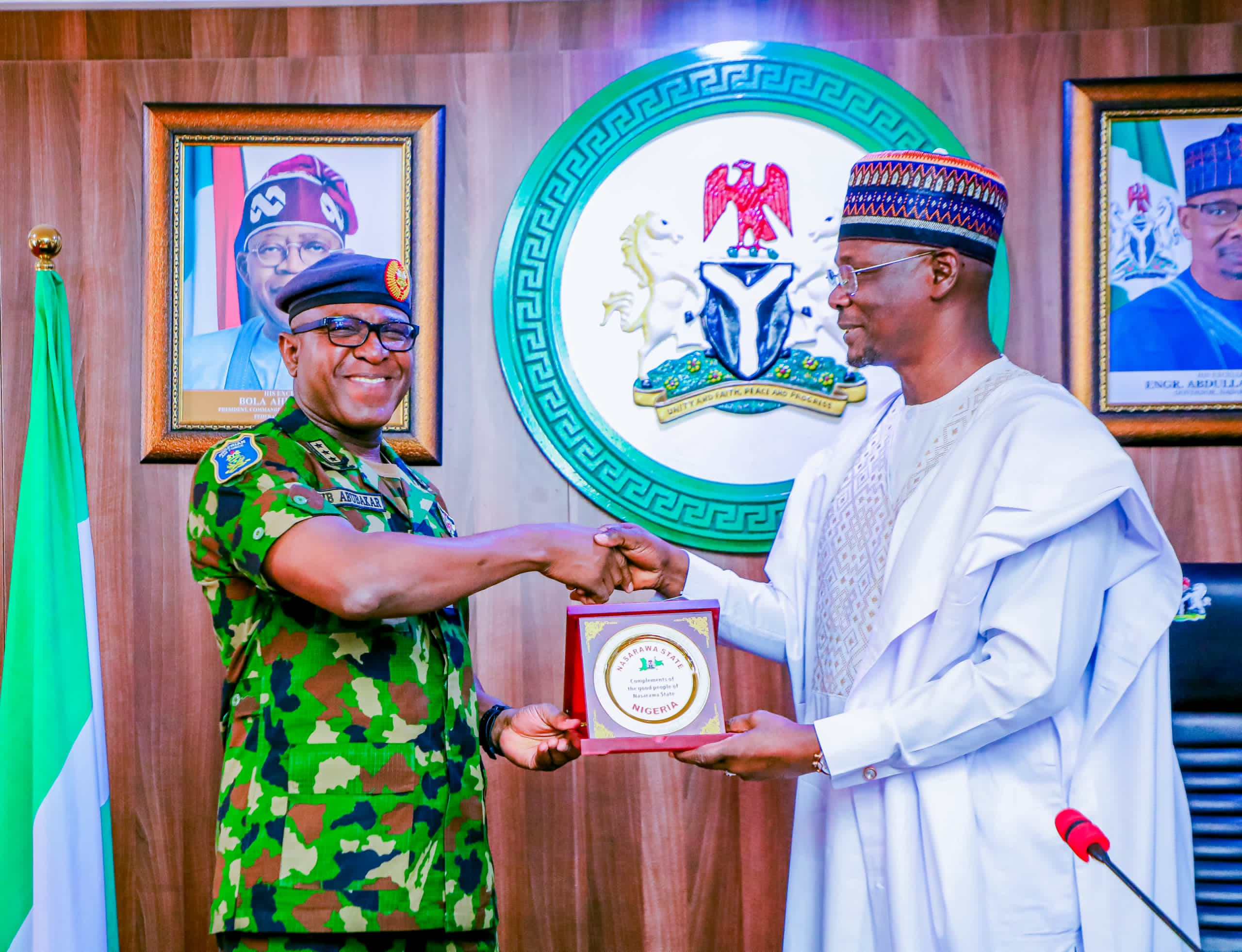 NAF to partner Nasarawa Govt to end kidnapping 2 Chief of Air Staff, Air Marshal Hassan Abubakar and Nasarawa State Governor, Abdullahi Sule during a courtesy visit at the Government House, Lafia