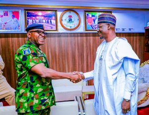 Chief of Air Staff, Air Marshal Hassan Abubakar and Nasarawa State Governor, Abdullahi Sule during a courtesy visit at the Government House, Lafia