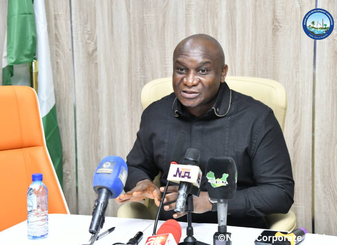 NDDC MD, Samuel Ogbuku addressing the media in Port-hacourt