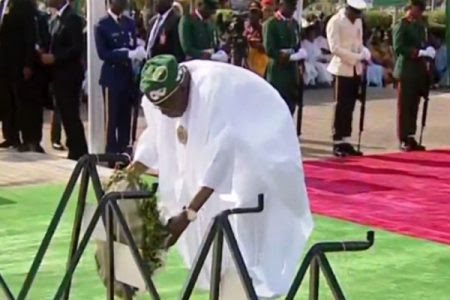 Armed Forces Remembrance Day: Tinubu, Akpabio, others honour fallen heroes (Photos) 2 Tinubu performs wreath laying 450x300 1