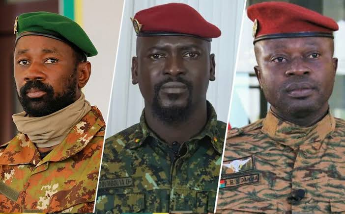 West African coup leaders: from left to right: Colonel Assimi Goïta, Mali; Col. Mamady Doumbouya, Guinea-Conakry; Lieutenant-Col Paul-Henri Sandaogo Damiba, Burkina Faso.