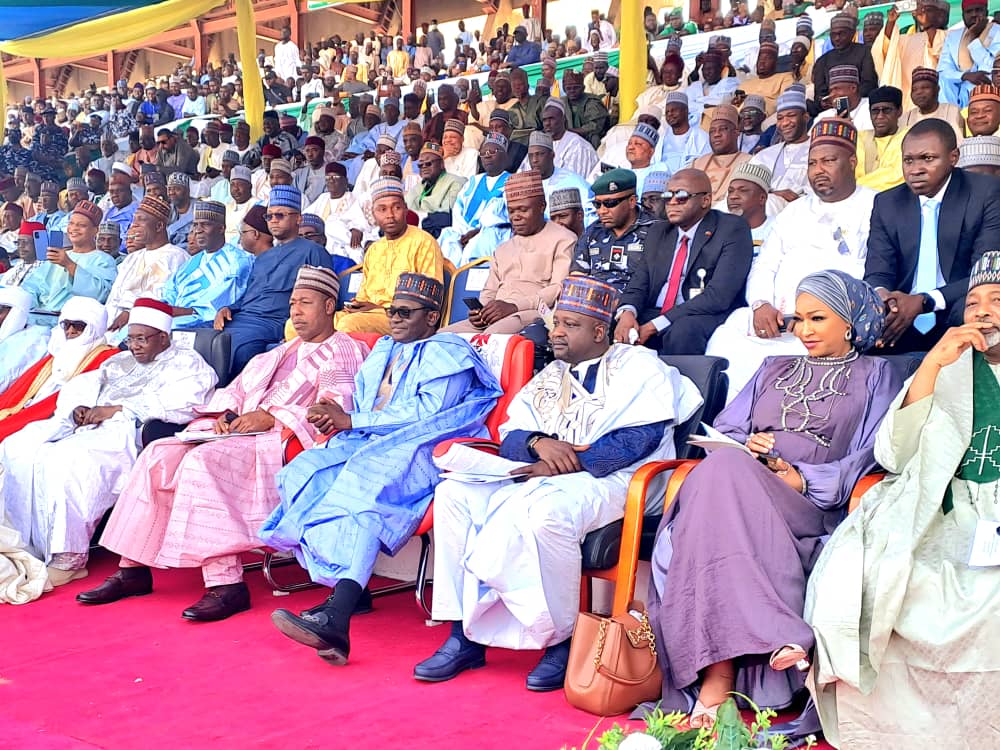Borno State Governor, Babagana Zulum, Yobe State Governor, Mai Mala Buni, Borno Deputy Governor, Umar Kadufur and other dignitaries at the Kanuri Global Summit