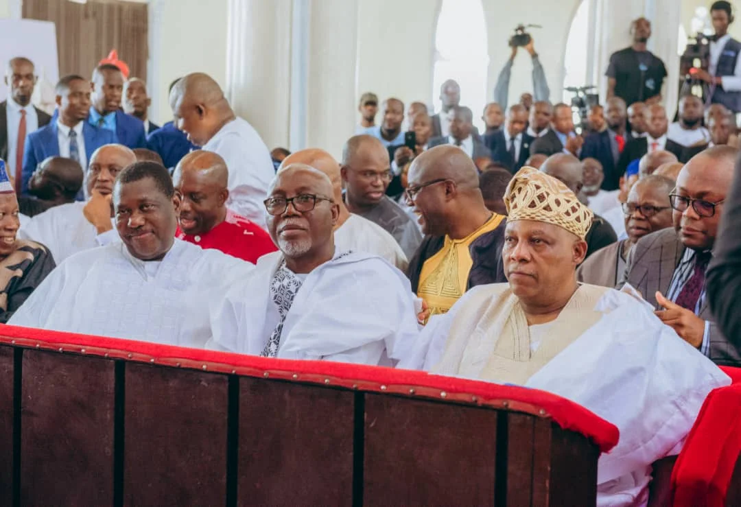 Shettima, Aiyedatiwa, Akume at the church service to pay last respect to Akeredolu