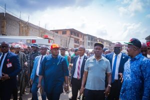 Anambra State Governor, Soludo during his visit to the tragic building collapse at Odu-Igbo Market, Ochanja