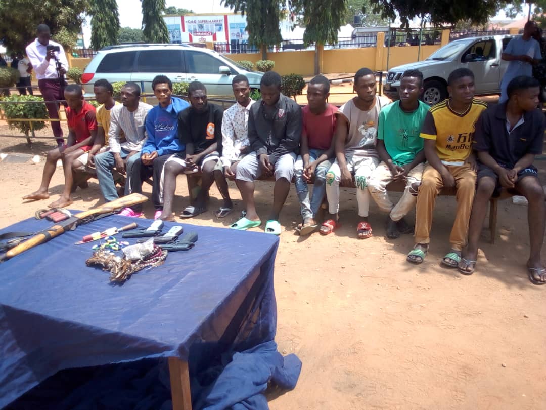 Suspected kidnappers, armed robbers and bandits paraded by the Benue State Police Command in Makurdi.