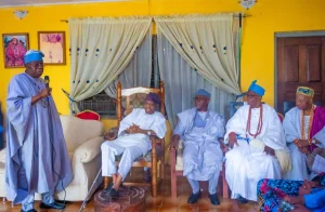 President Tinubu addressing Afenifere leaders at the residence of Pa Reuben Fasoranti in Akure on Wednesday.