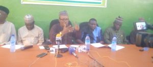 Prof Abubakar Sabo, ASUU Zonal Coordinator, Sokoto Zone flanked by other academics during the press conference. Photo by Ankeli Emmanuel, Sokoto