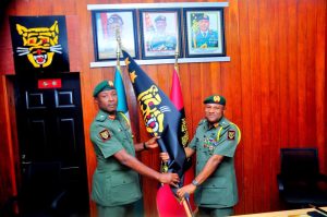 46th General Officer Commanding (GOC), 2 Division, NA, Major General Obinna Onubogu and his predecessor, Major General Bamidele Alabi