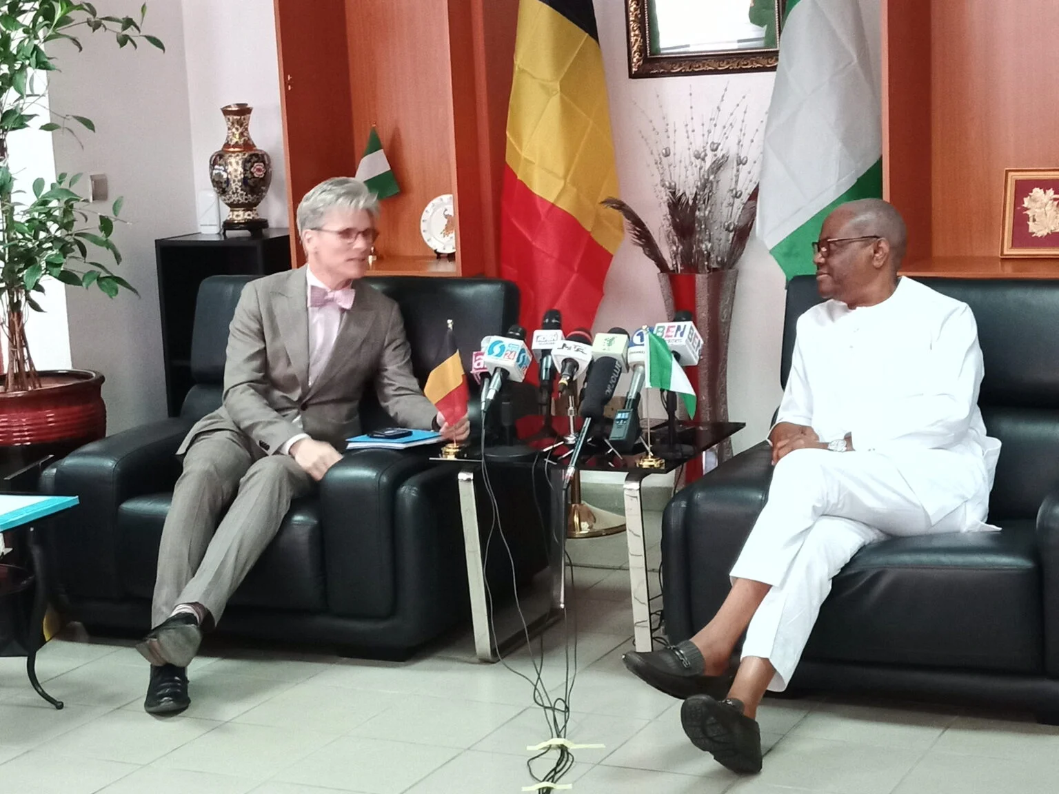 Belgium Ambassador to Nigeria, Mr Daniel Bertrand, during courtesy visit to the FCT Minister, Nyesom Wike in Abuja.