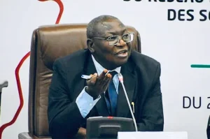 ECOWAS Commissioner for Infrastructure, Energy and Digitalization, Mr Sediko Douka, during the news conference.