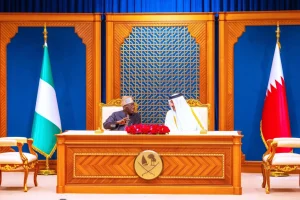 President Bola Tinubu and Emir of Qatar, Sheikh Tamim Al-Thani.