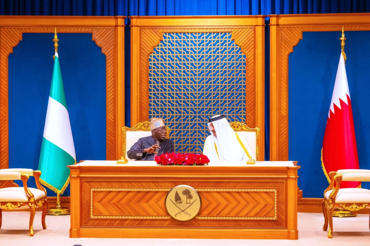 President Bola Tinubu and Emir of Qatar, Sheikh Tamim Al-Thani.