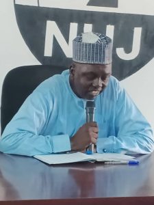 Chairman of Borno Trucks Association, Alhaji Bako Modu, addressing newsmen on Thursday in Maiduguri.