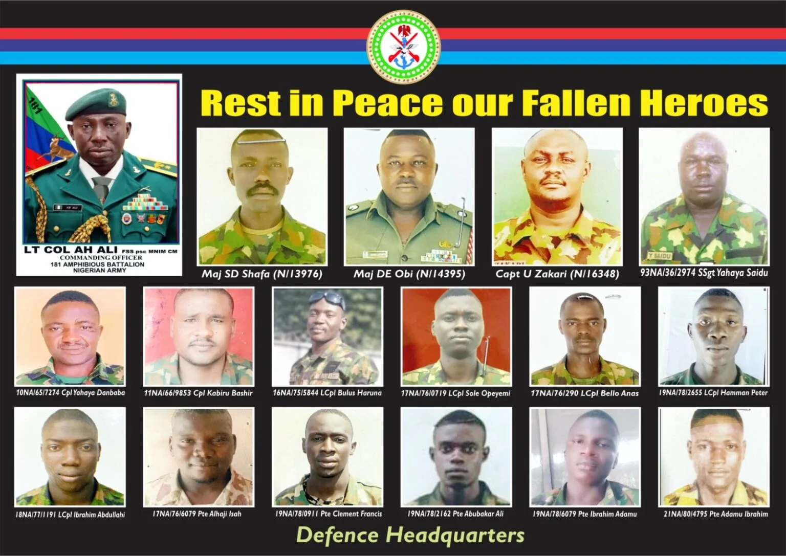 The fallen heroes were ambushed and killed by some youths during a peace keeping mission in Okuama Community, Delta State