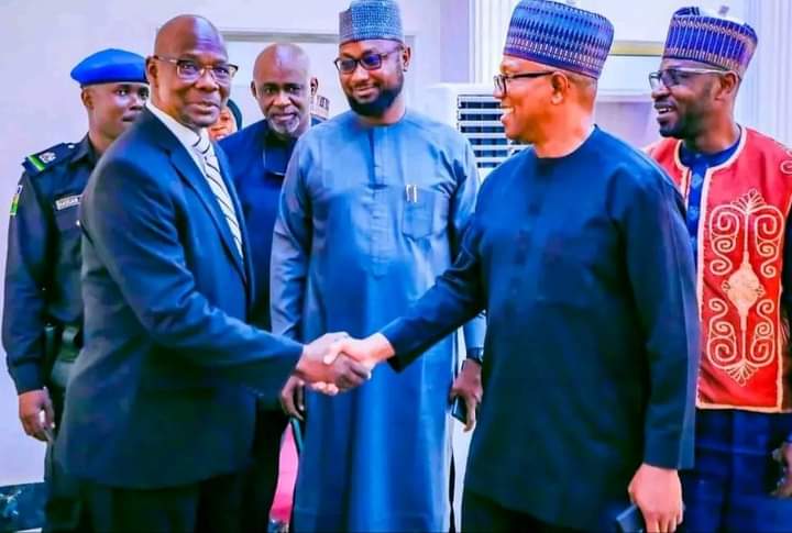 Governor Sule of Nasarawa in a handshake with Peter Obi, at Government House, Lafia