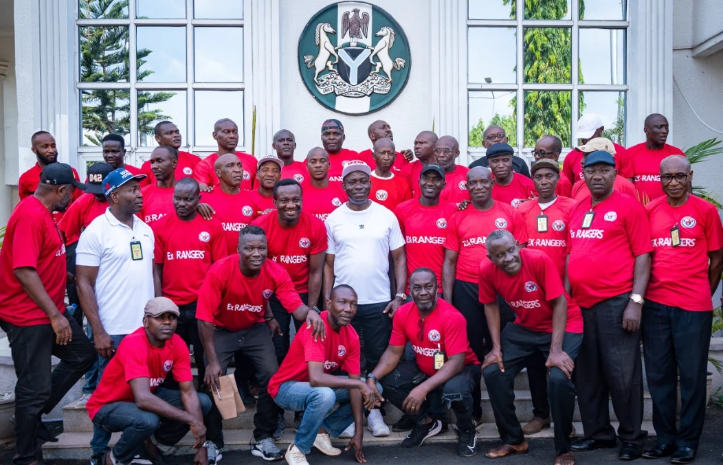 Anambra State Governor, Charles Soludo and members of Ex-Rangers International FC