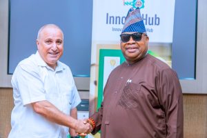 Osun State Governor, Ademola Adeleke and the General Manager of the Innovation Hub, Mr Meir Dagan, during a courtesy visit to the Innovative Hub in Abuja.