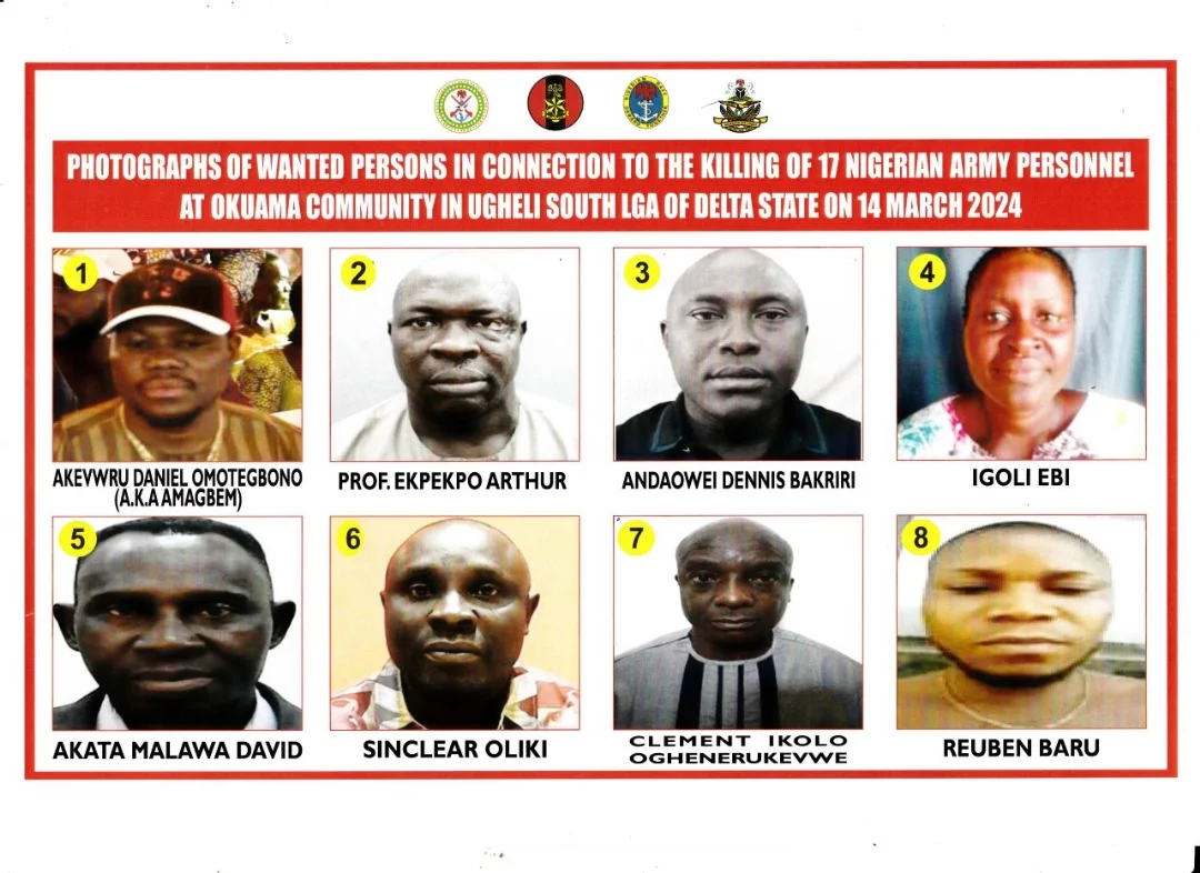 Military declares 8 persons wanted for alleged killing of soldiers in Delta