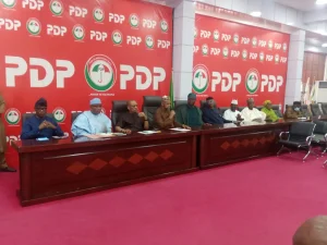 Meeting between members of PDP National Working Committee (NWC) and stakeholders from Ondo State at its National Secretariat, Abuja