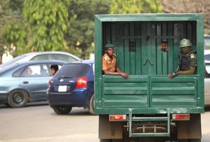 Men of the Nigeria Correction Service conveying convicts to the Kuje Prison in Abuja.
