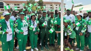 Minister of Sports Development, Sen. John Owan Enoh, with Team Nigeria
