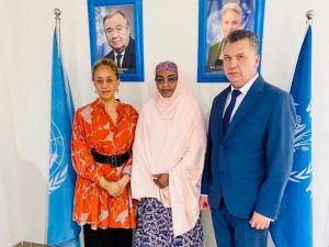 Photo: L-R: Cynthia Rowe, British High Commission Development Director; representative from the Ministry of Agriculture; and Ukraine’s Ambassador to Nigeria, Kholostenko Ivan, during the event at the WFP Office, on Thursday, in Abuja.