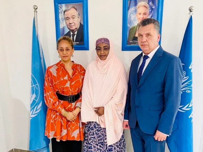 Photo: L-R: Cynthia Rowe, British High Commission Development Director; representative from the Ministry of Agriculture; and Ukraine’s Ambassador to Nigeria, Kholostenko Ivan, during the event at the WFP Office, on Thursday, in Abuja.
