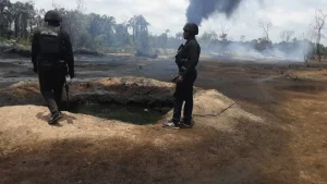 The illegal petroleum refinery has more than 95,000 litres of illegally-refined diesel and stolen crude oil, yet to be refined,