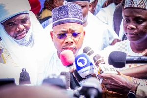 Kogi State Governor, Ahmed Ododo, addressing newsmen after observing his Eidel prayer at Okene Eid-el Praying ground on Wednesday