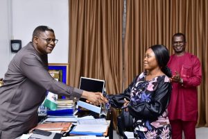 Cross River State Governor, Bassey Otu and ex-corps member, Miss Arit Abam