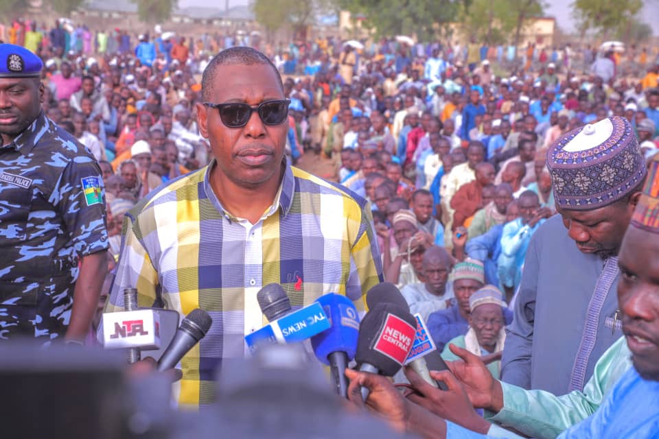 Governor Zulum addressing journalists on Saturday in Gajiram, Nganzai Local Government Council of Borno State