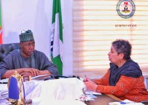 Borno State Governor, Babagana Zulum and the Mission Director of USAID, Melisa Jones
