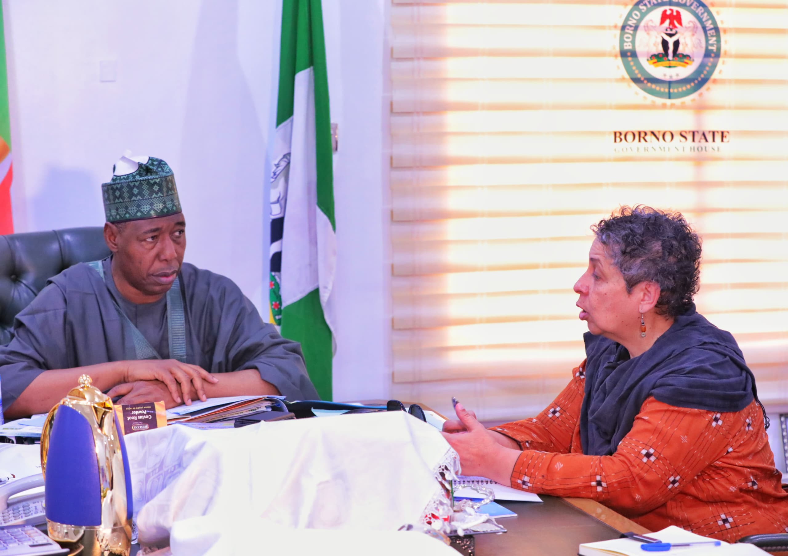 Borno State Governor, Babagana Zulum and the Mission Director of USAID, Melisa Jones
