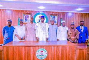 Gov Sule, in a group photograph with members of the technical committee shortly after their inauguration at the Government House, Lafia.