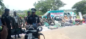 Commissioner of Police in Oyo State , CP Adebola Hamza briefing newsmen while parading the 21 suspected Yoruba nation agitators on Monday at the command's headquarters in Ibadan