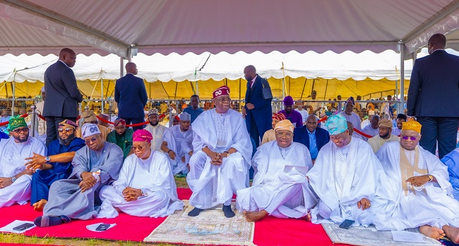 President Tinubu joined other Muslims for the Eid-El-Fitr prayer at Dodan Barracks in Lagos on Wednesday, April 10, 2024. Photo credit: Presidency