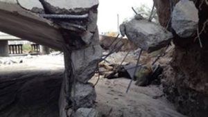 The collapsed bridge under construction