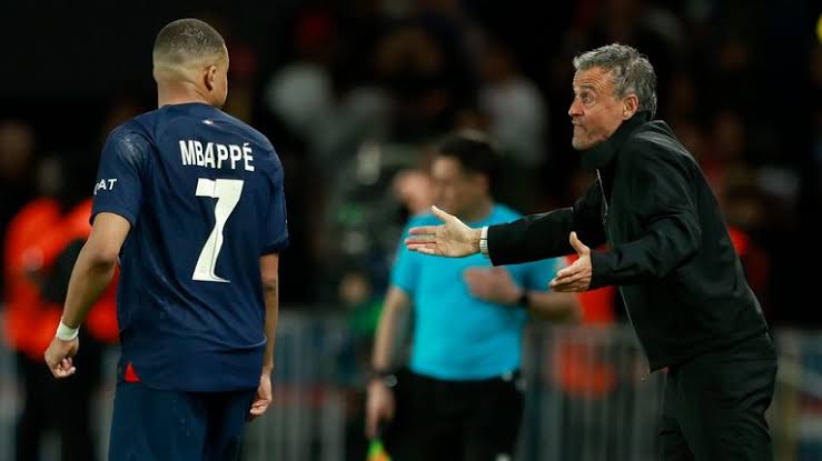 Paris St Germain Manager, Luis Enrique and Kylian Mbappe