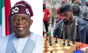 President Bola Tinubu and Tunde Onakoya, who set a new Guinness World Record on chess