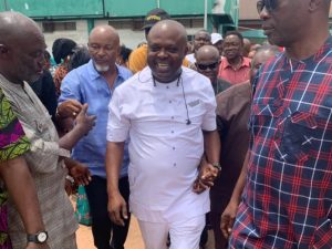 The newly appointed Acting Imo state Chairman of the PDP, Chief Chidi Dike (middle) during a grand reception in his honour by party faithful on Tuesday in Owerri