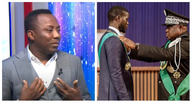 A file photo combination of Sowore (left) and Senegalese President Bassirou Diomaye Faye during his inauguration.