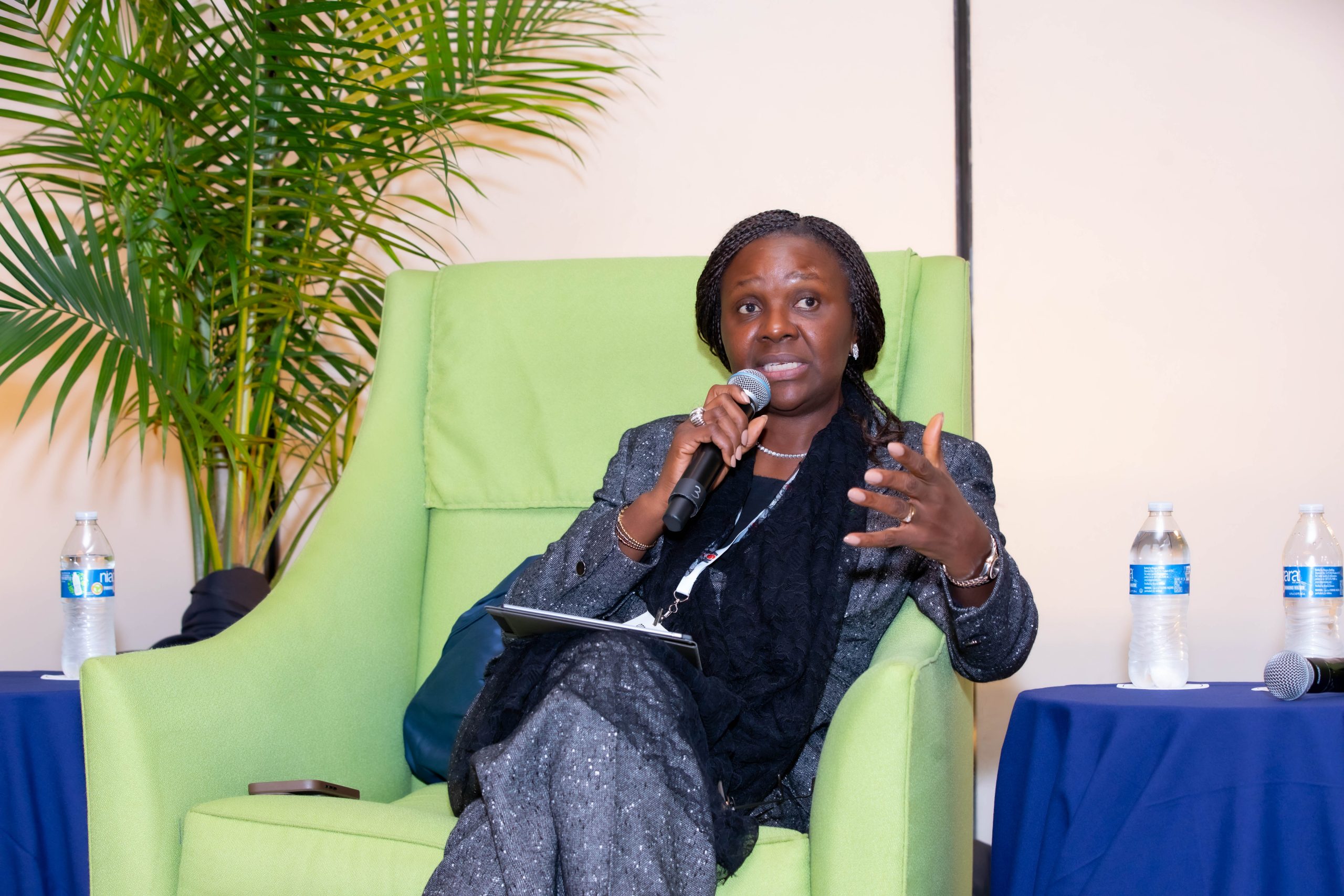 NNPC Ltd's Executive Vice President, Upstream, Mrs. Oritsemeyiwa Eyesan speaks during a panel session organized by the Petroleum Technology Association of Nigeria (PETAN) themed: Sustainable Energy Solutions for Africa’s Future (Nigerian Perspective)”, at the ongoing 2024 Offshore Technology Conference (OTC) in Houston, United States, on Wednesday.