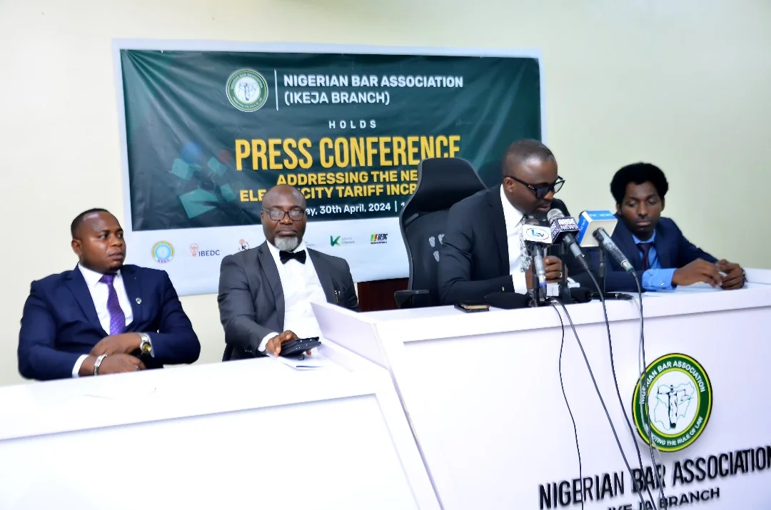 From L-R: Publicity Secretary, Mr Patrick Agboola, Member electricity tariff hike committee, Mr Mathias Emenbe, NBA Ikeja Chairman, Mr Seyi Olawunmi and Secretary of the association, Dr Issa Adedokun.