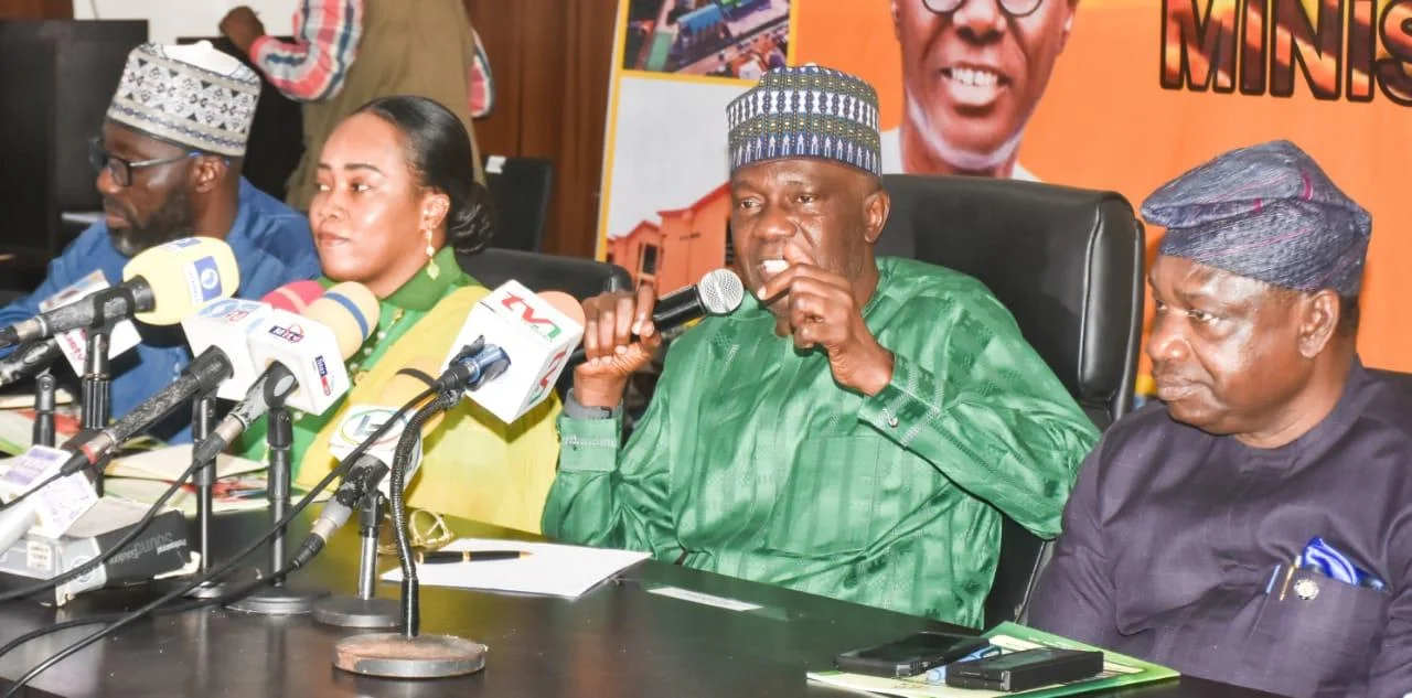 From left, Permanent Secretary for Housing, Mr Abdulhafis Toriola; Special Adviser on Housing, Barrister Barakat Odunuga-Bakare; Commissioner for Housing, Mr Moruf Akinderu-Fatai and Commissioner for Information and Strategy, Mr Gbenga Omotoso during the Ministerial Press Briefing by the Ministry of Housing in Lagos on Thursday. Oladapo Kayode/NAN
