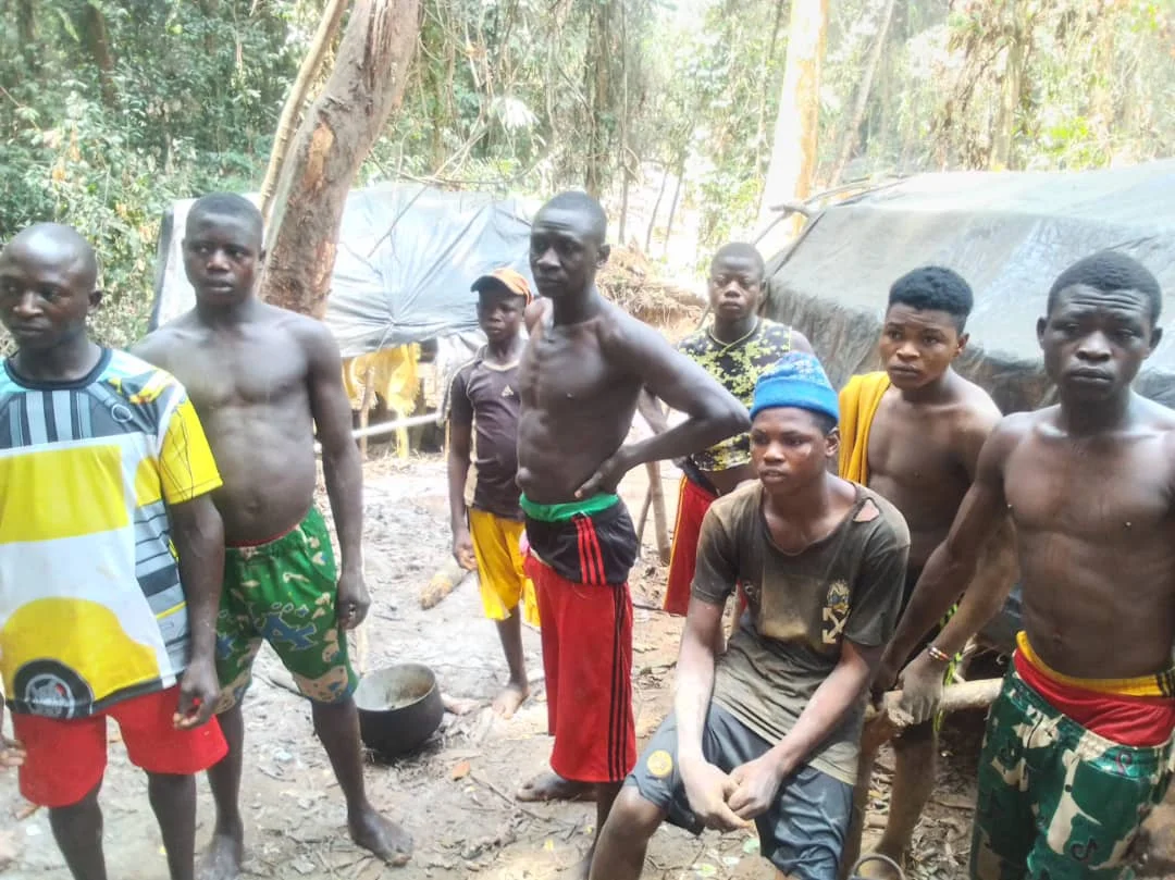 Some illegal miners at one of the mining sites in the Cross River National Park, Ifumkpa